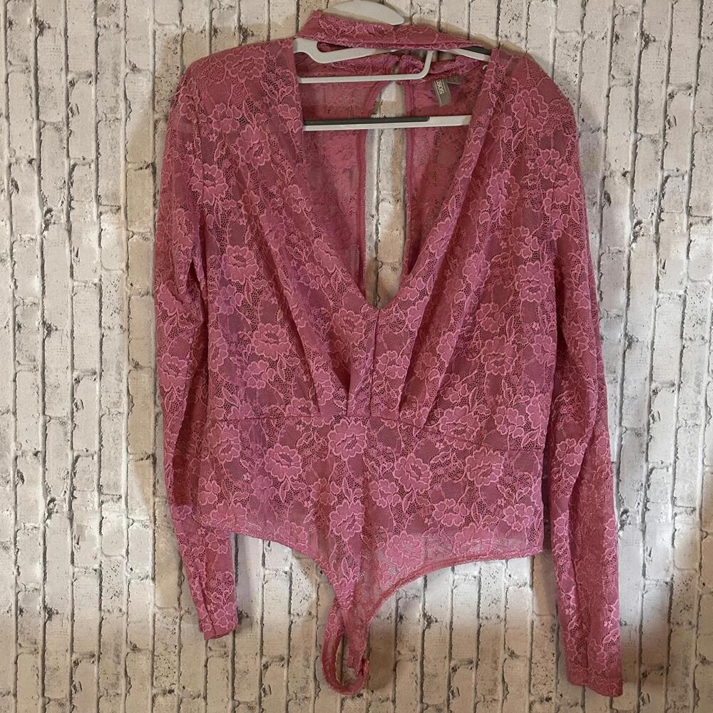ASOS Vintage Pink Lace Long Sleeve Bodysuit